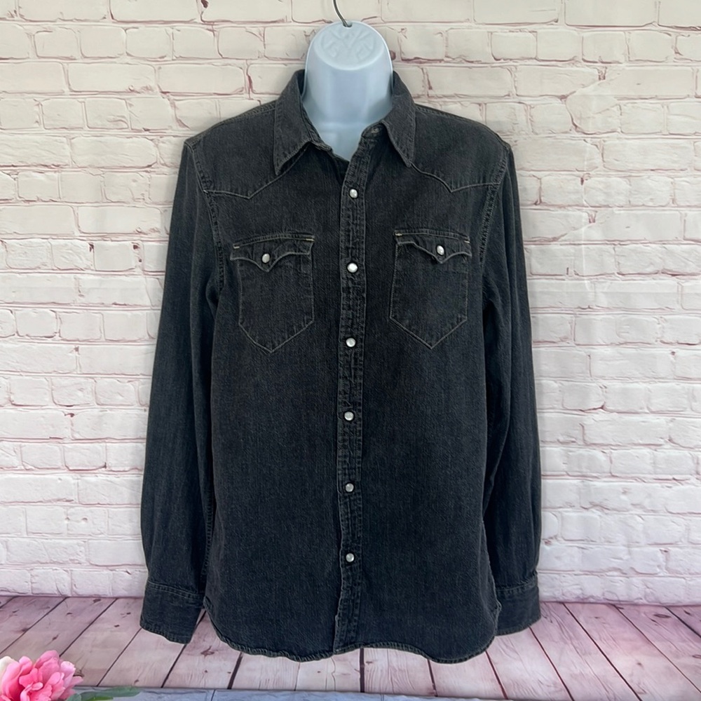 Denim & Supply Ralph Lauren dark denim pearl button shirt size medium RARE FIND
